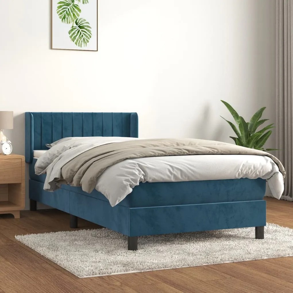 3131055 vidaXL Pat box spring cu saltea, albastru închis, 90x190 cm, catifea