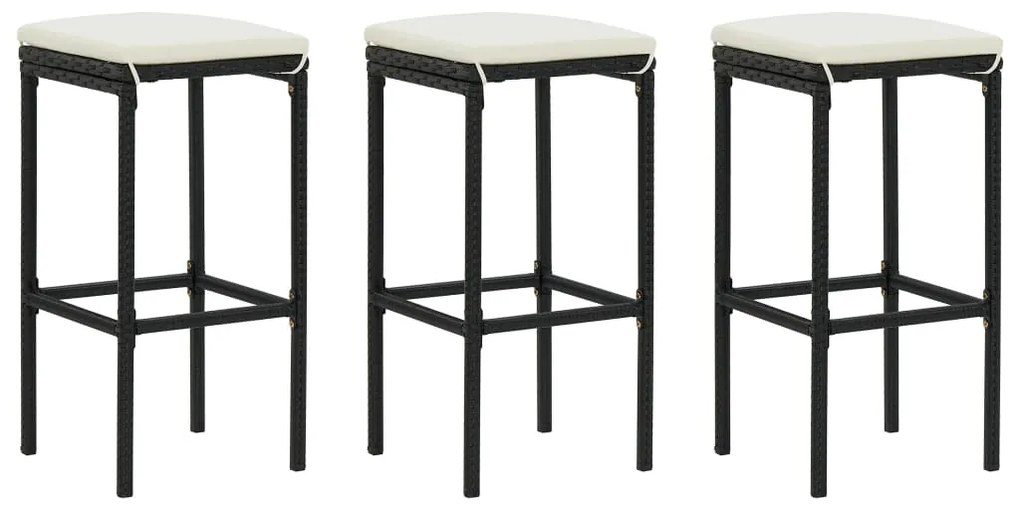 vidaXL Taburete de bar cu perne, 3 buc., negru, poliratan
