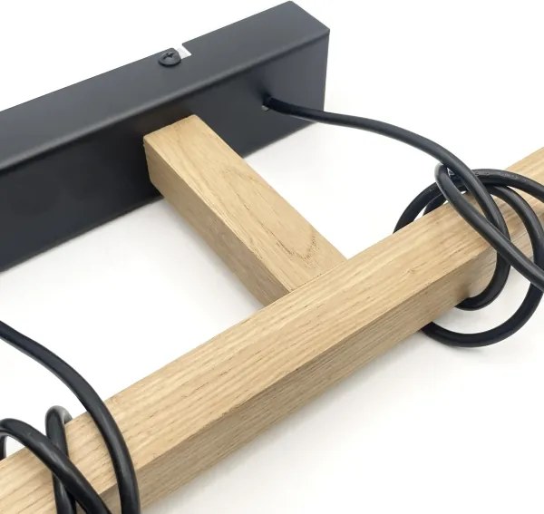 Lustră suspendată cu cablu LEANDRA, 3xE27/15W/230V, stejar/negru