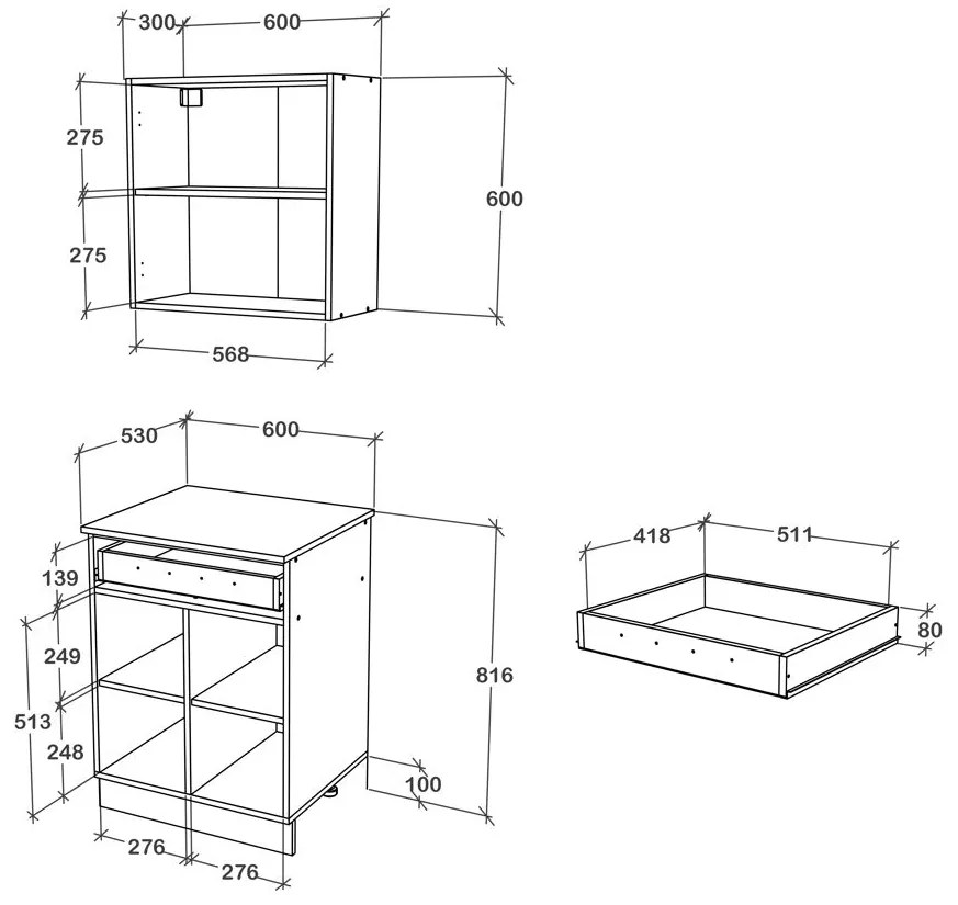 Set Bucatarie Berna, Antracit/Alb, L 60 cm