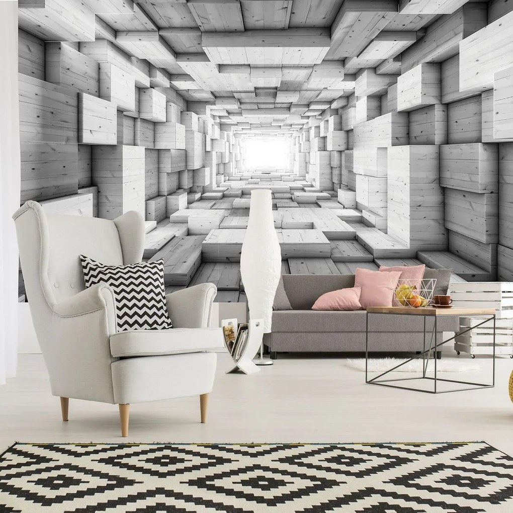 Fototapet - 3D tunel din lemn (254x184 cm)