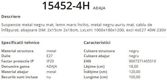 Lustra suspendata design modern ADAJA lemn 15452-4H GL