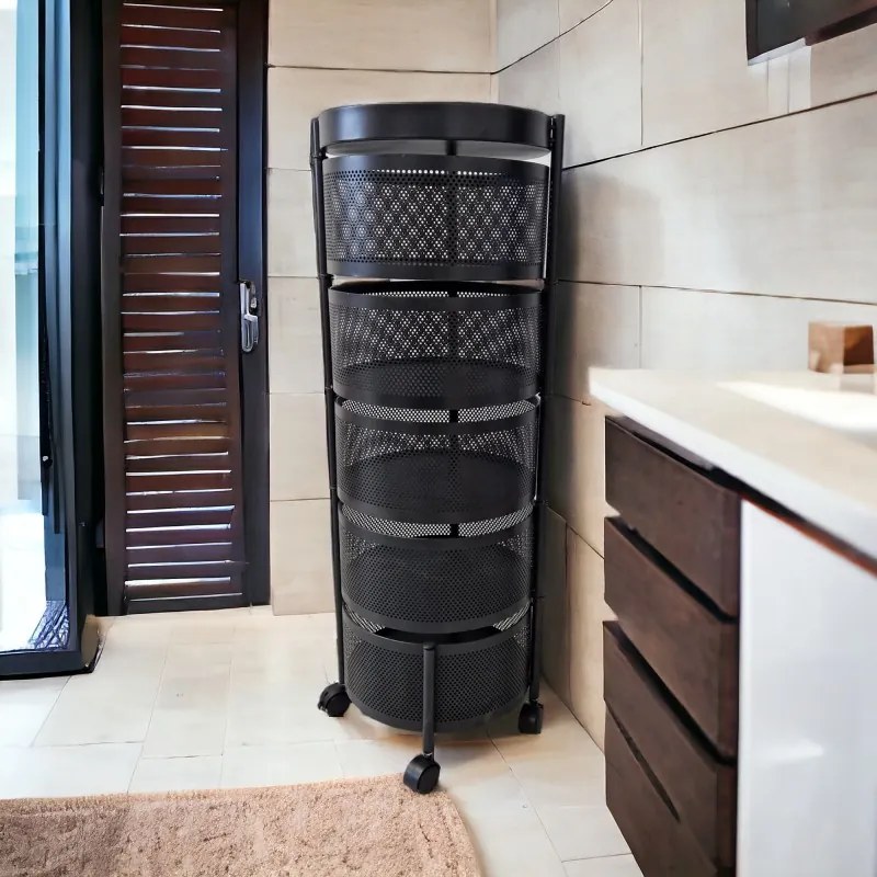 OFERTA Raft rotativ pe roti ROUND SZ33 cu 5 cosuri, negru II. calitate