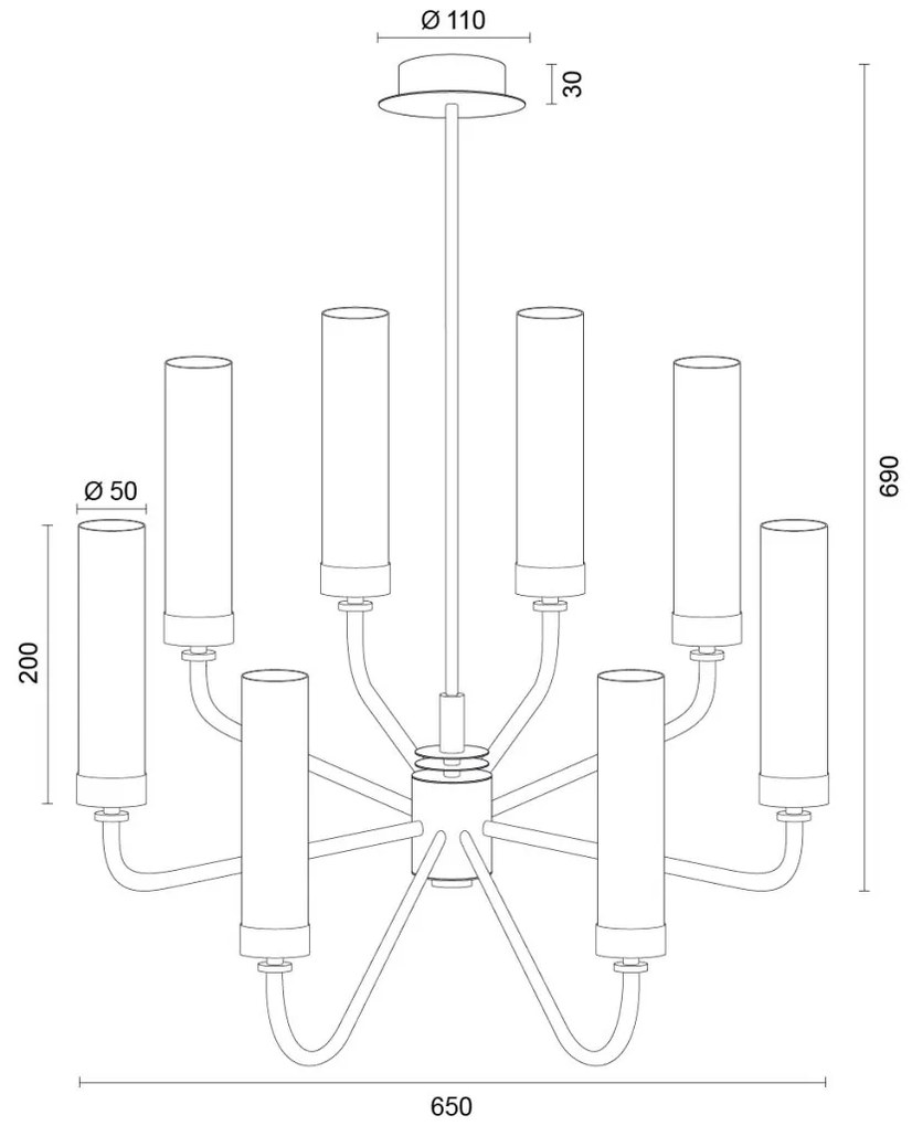 Candelabru 8 brate, alama periata, sticla alb mat PRESTON 5081