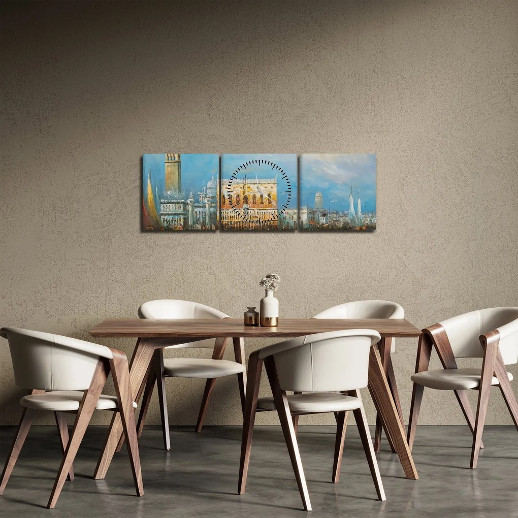 Tablou - Gondola care trece prin Veneția, pictură în ulei (cu ceas) (90x30 cm)