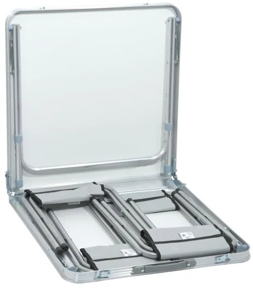 Masă camping pliabilă + 4 scaune alb/crom