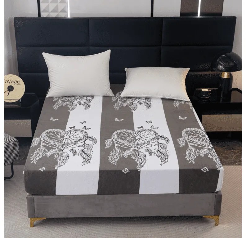 Cearsaf Cocolino microplus cu elastic TIRSO 90x200 cm gri-alb