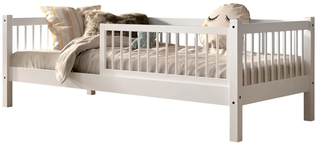 Set Pat Cabină Forrest Beech pentru Camera Copii, 90x200 cm, cu Barieră de Siguranță, din Lemn Masiv de Fag, Alb – Vipack
