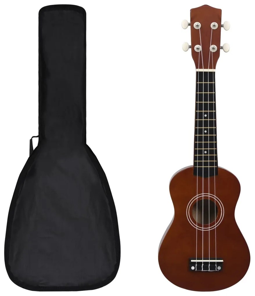 Set de ukulele soprano, pentru copii, cu husa, 21  , lemn inchis Maro inchis, 21