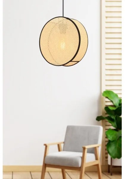 Lustră suspendată BIG DRUM, 1 x E27, 60 W, 230 V, bej/negru