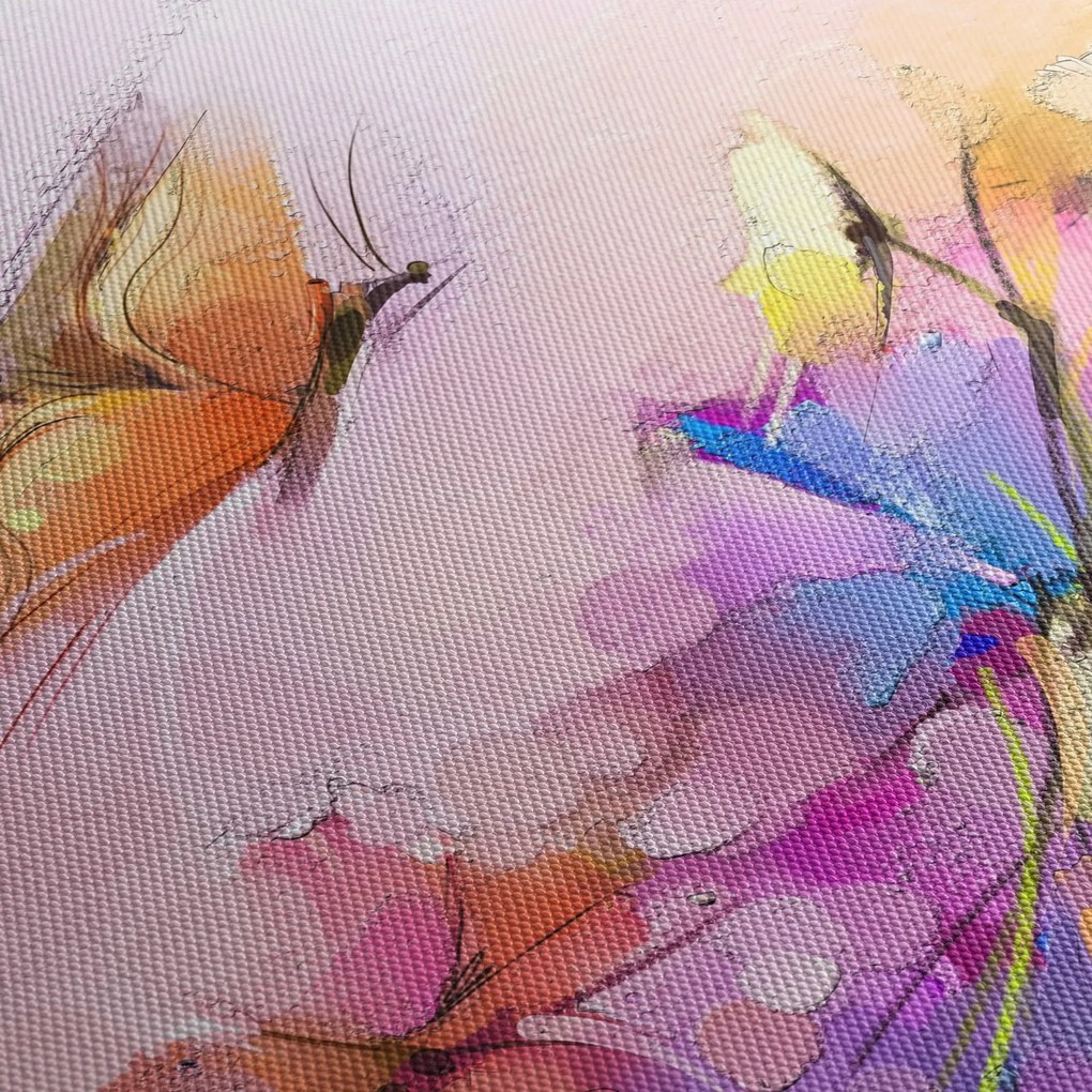 Tablou - Fluture asupra florilor, abstracție (70x50 cm)