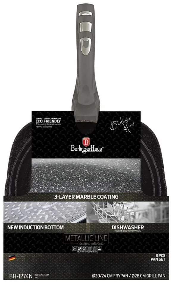 Set 3 tigai marmorate (3 straturi) Carbon Metalic Line Berlinger Haus BH 1274N