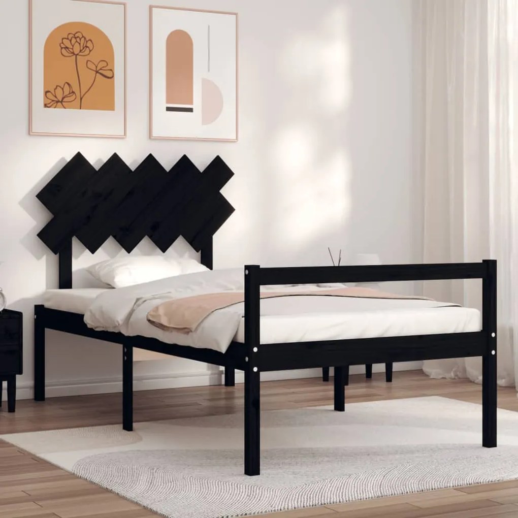 3195540 vidaXL Cadru de pat senior cu tăblie, 100x200 cm, negru, lemn masiv