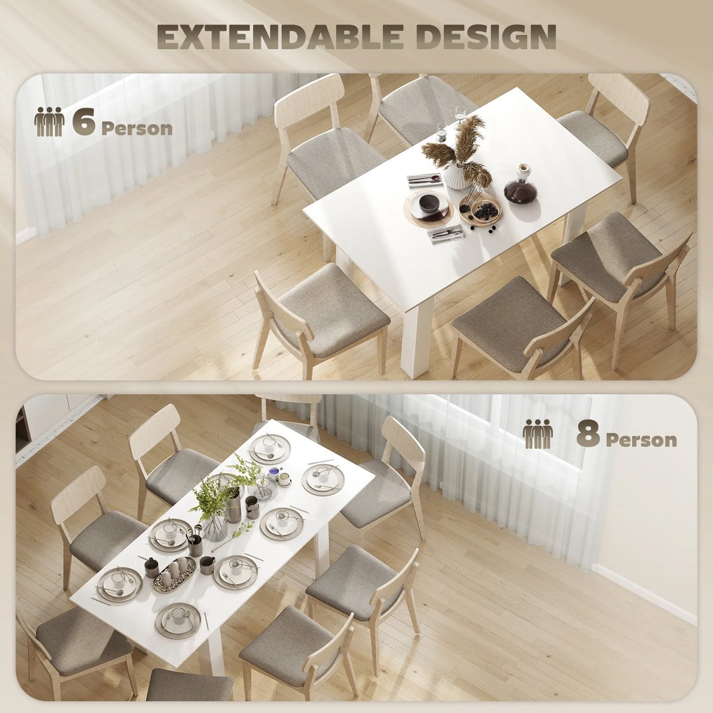 HOMCOM Masă extensibilă 140-180x80cm, albă, pentru 6-8 persoane, pentru spații mici | Aosom Romania