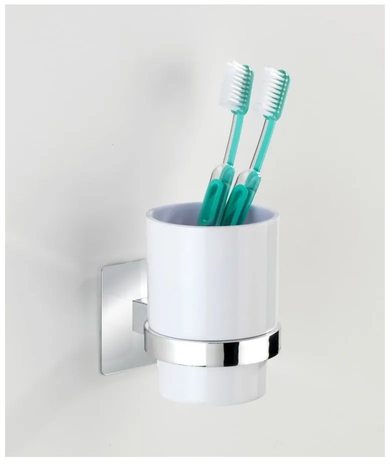 Suport autoadeziv cu pahar pentru periuțele de dinți Wenko Quadro