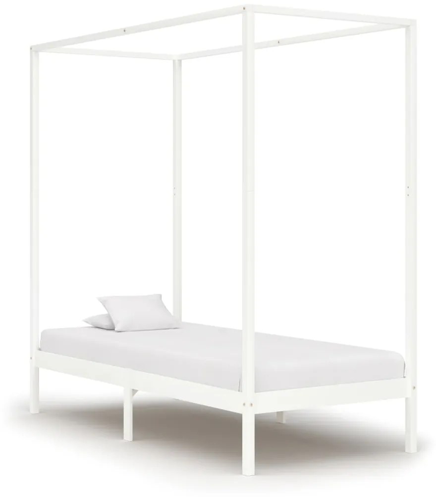 3060442 vidaXL Cadru pat cu baldachin 2 sertare alb 100x200 cm lemn masiv pin