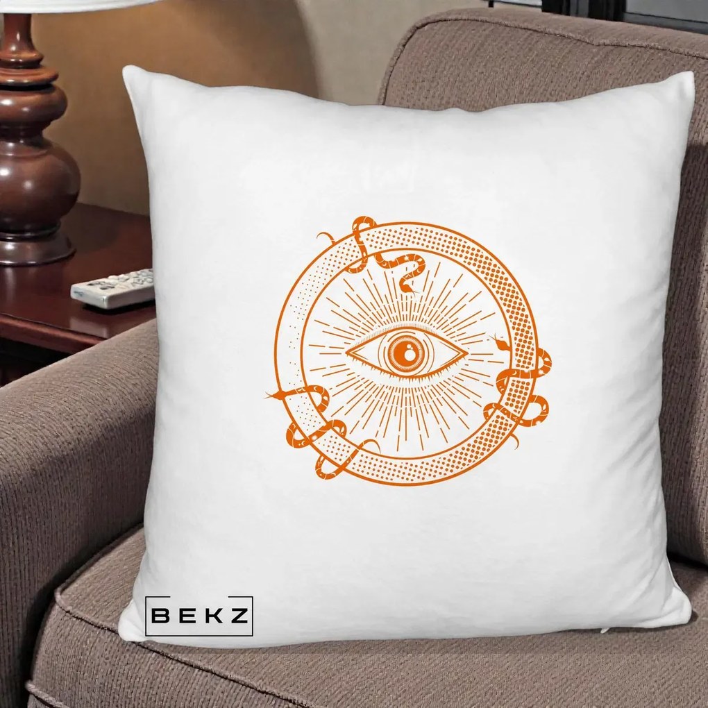 Perna Personalizata Ochiul Providentei Mistic Orange, 40x40 cm, Alb Pufos, Husa Detasabila, Perna Inclusa, BEKZ®