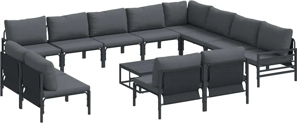 vidaXL Set de canapele pentru grădină cu pernă 13 pcs Negru Oțel