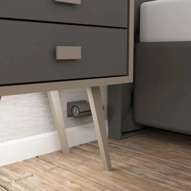 Priză electrică Sofa Box Design Light, 1 priză Schuko, 2 x USB, gri Gri, Metal/Plastic