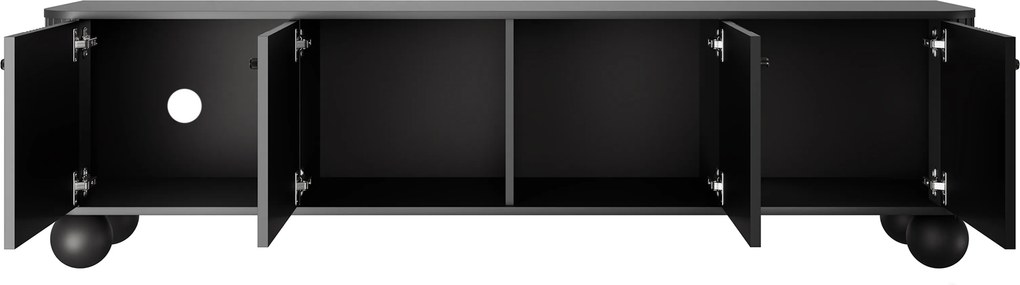 Comodă TV Vesper 4D 187 cm - negru / mânere negre / picioare sferice