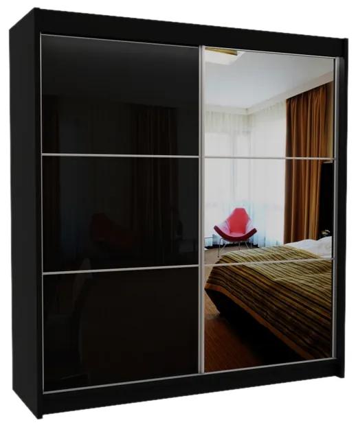 Expedo Dulap cu uși glisante și oglindă BIBIANA + Amortizor, negru, 200x216x61