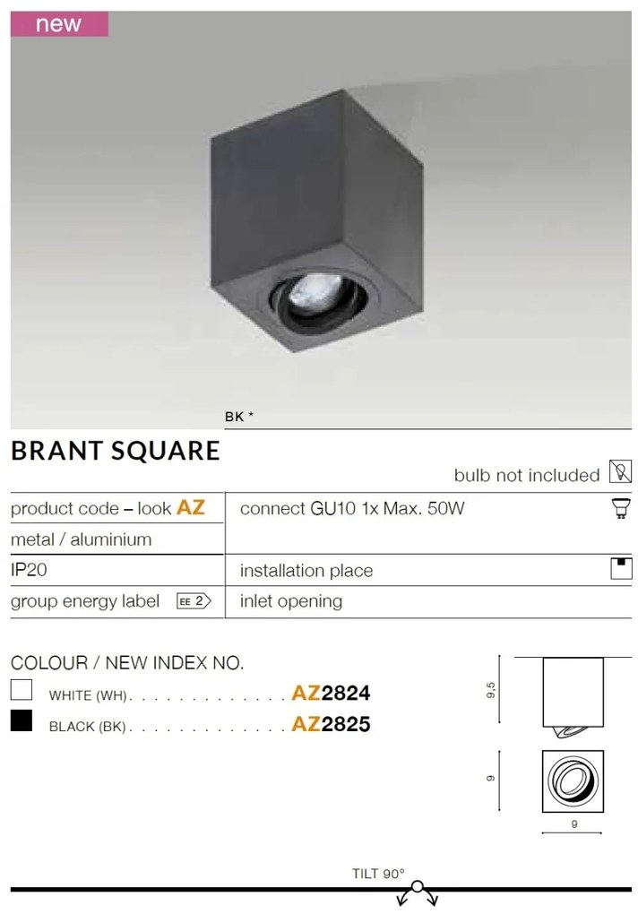 Spot aplicat tavan/plafon stil modern Brant 1 SQUARE alb