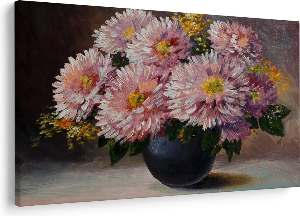 Tablou - Pictură în ulei, flori în vază (90x60 cm)