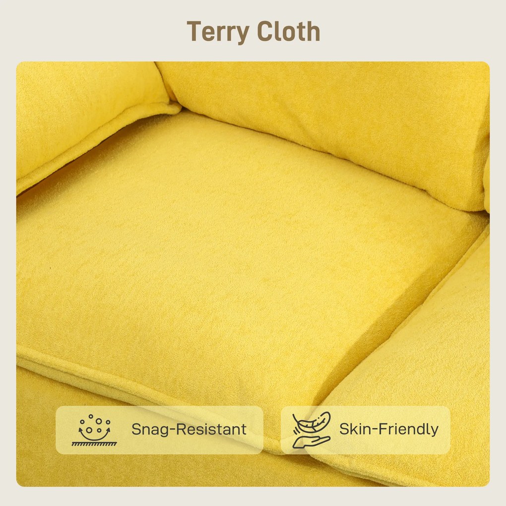 HOMCOM Divan cu Două Locuri Îmbunătățit în Material Textil de Tip Spugna cu Perne Detașabile, Divan Compact Modern cu Brațe și Picioare Metalice pentru Sufragerie, Dormitor, 130x77x84 cm, Galben | Aosom Romania