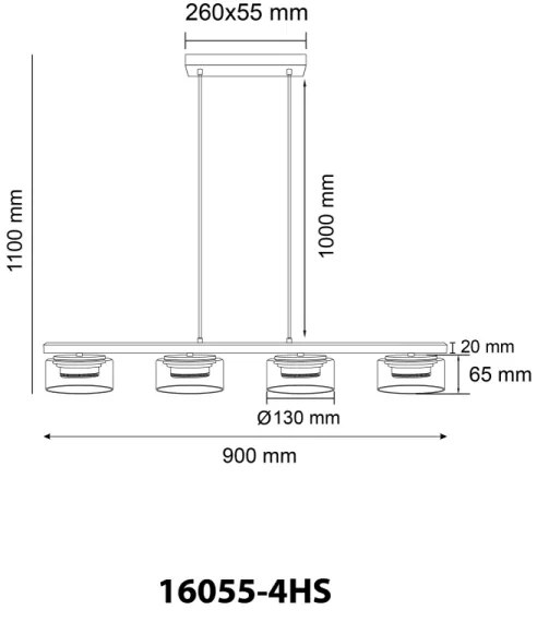 Lustră LED pe cablu Globo 16055-4HS HIGGINS 4xGX53/6W/230V fumuriu/negru