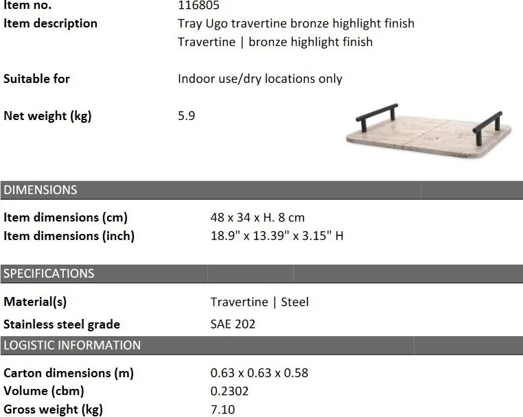 Tava, obiect decorativ design LUX Ugo travertin