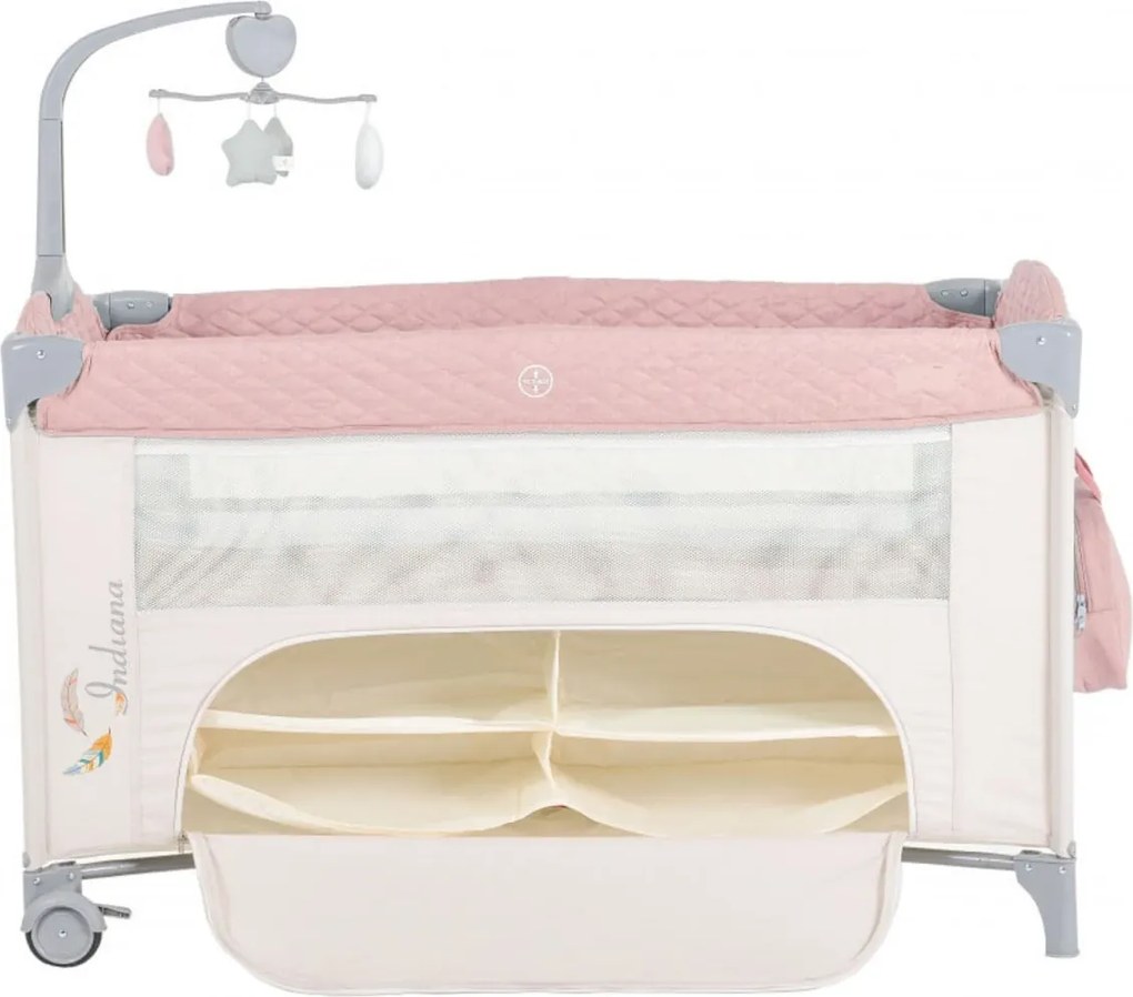 Patut pliant transformabil in tarc copii NOVOKIDS™ Indiana NEST, 62X125 cm, 2 Niveluri, Jucarie Carusel muzical, Fermoar acces lateral, Geanta bebe,