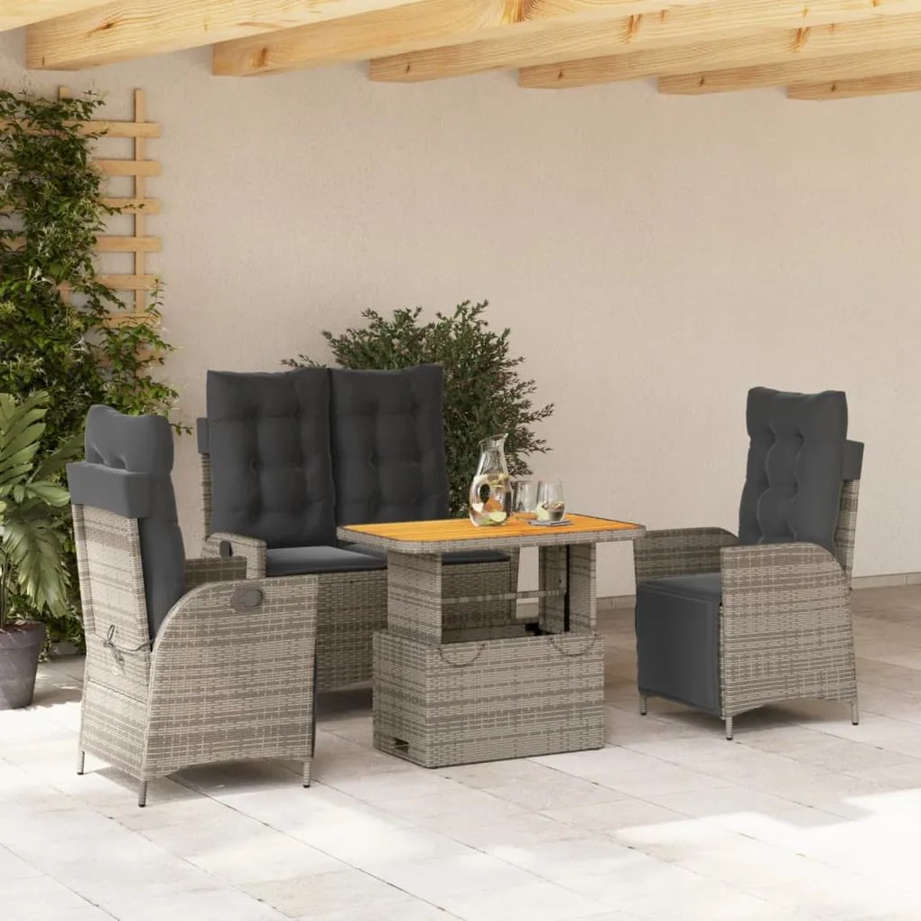 3277468 vidaXL Set mobilier de grădină cu perne, 4 piese, gri, poliratan