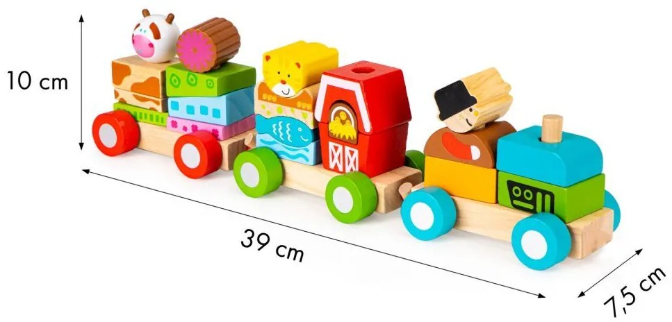 Tren din lemn pentru copii cu cuburi
