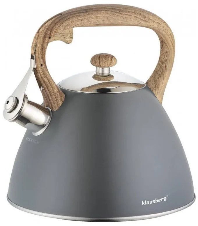 Ceainic Klausberg KB 7297, 3 litri, cu fluier, pentru plite cu inducție, din oțel inoxidabil gri