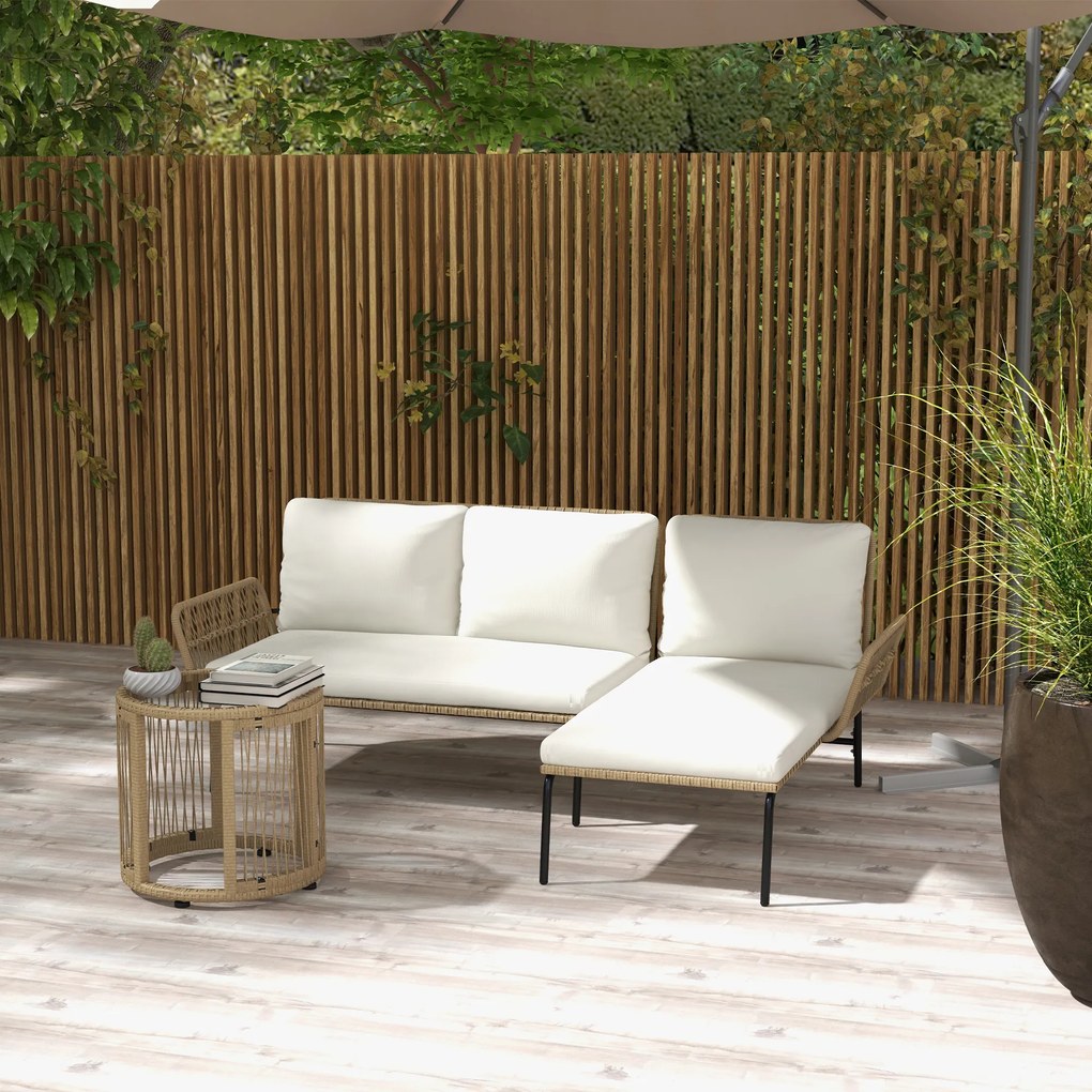 Outsunny Set de șezut pentru grădină, set mobilier lounge, PE-Rattan, 122 x 79 x 75 cm, natural + crem | Aosom Romania