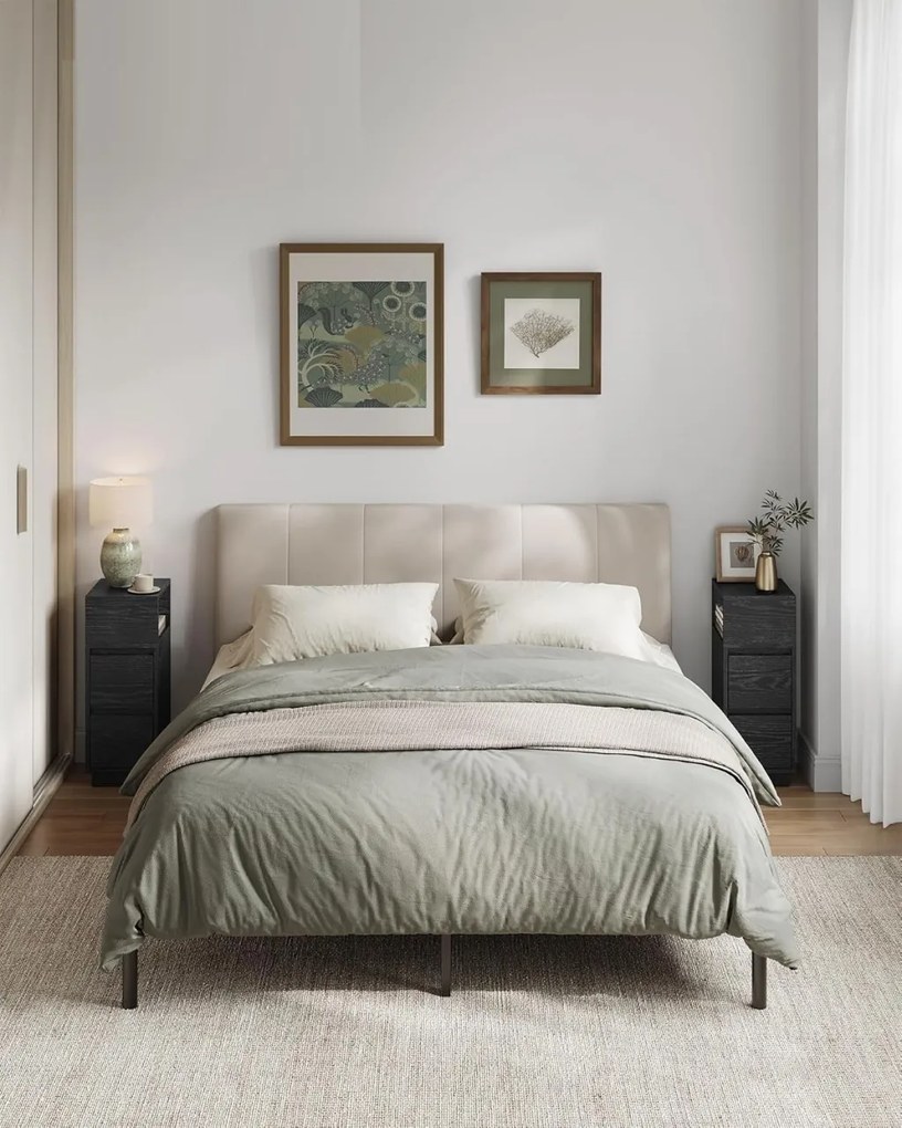 NOA77 - Set 2 Noptiere, 25 cm, foarte inguste, cu 2 sertare si spatiu deschis - Alb / Sonoma / Negru