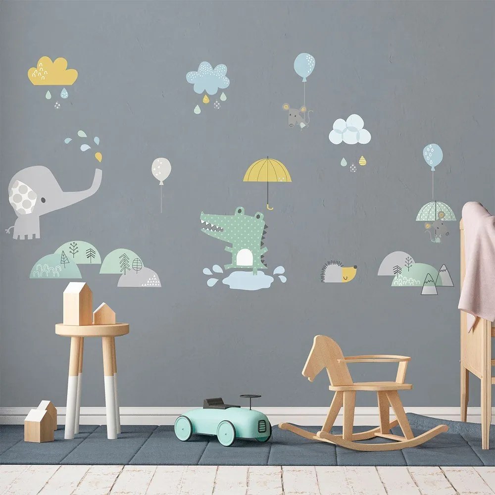 Autocolante de perete pentru camera copiilor Ambiance Animals in the Rain