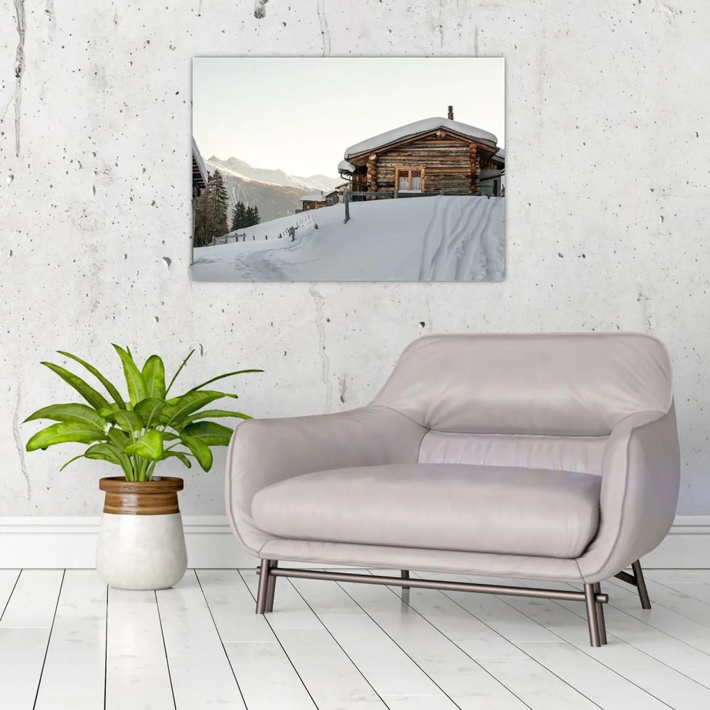 Tablou - cabana montană în zăpadă (70x50 cm)