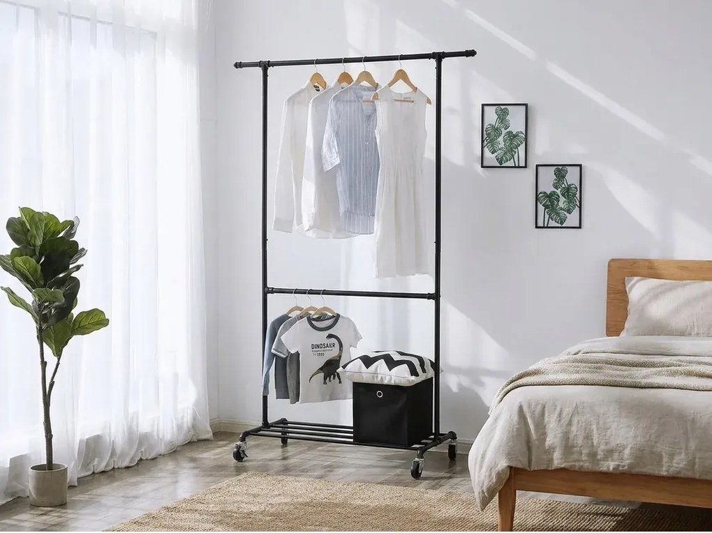 Raft de haine multifunctional negru pe roti RALVO