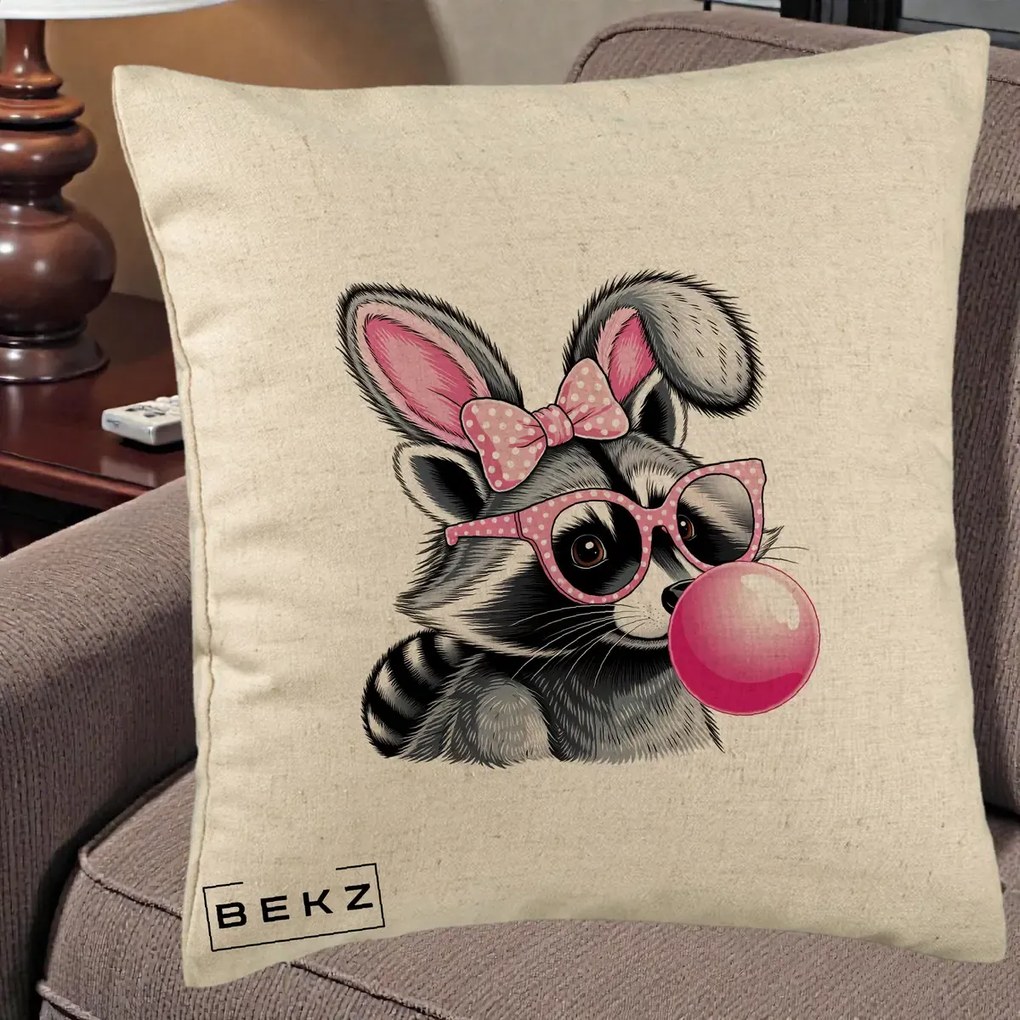Perna Decorativa Raton cu Urechi de Iepure si Guma de Mestecat, 40x40 cm, Bej, Husa Detasabila, Perna Inclusa, BEKZ®