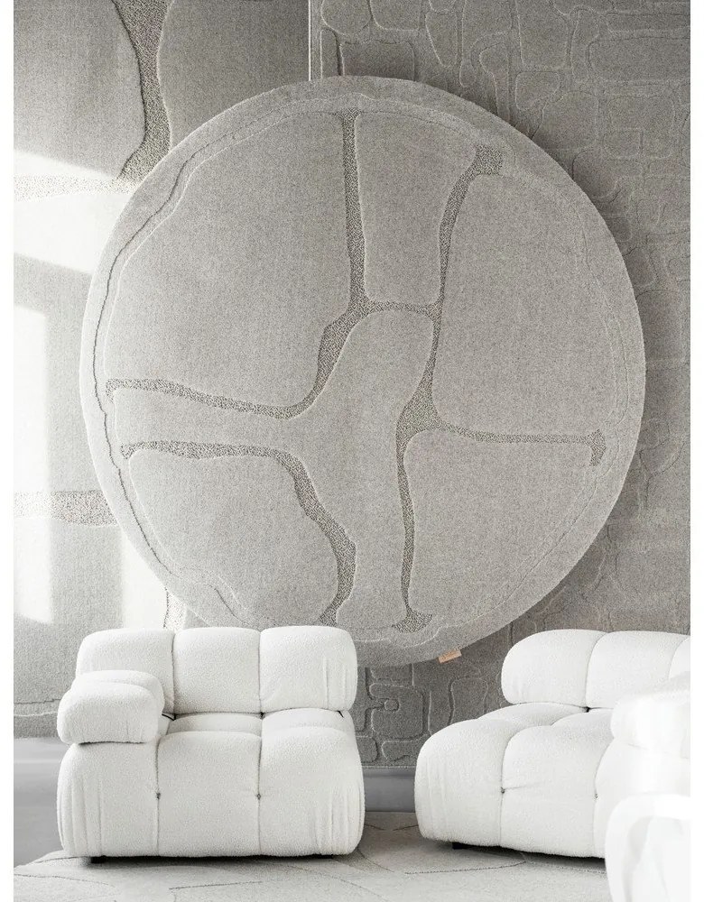 Covor gri deschis rotund din lână ø 160 cm Morphic Organica – Agnella