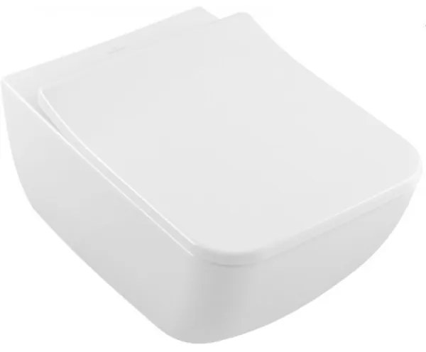 Set vas WC rimless suspendat, Villeroy&amp;Boch Venticello, DirectFlush, cu capac inchidere lenta, 37.5x56cm, Alb Alpin, 4611RS01