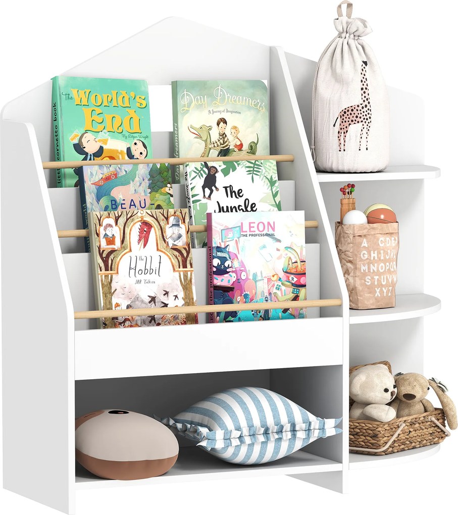 AIYAPLAY Raft pentru copii cu 7 rafturi pentru cărți, jucării, margini rotunjite, susține 40 kg, Alb | Aosom Romania