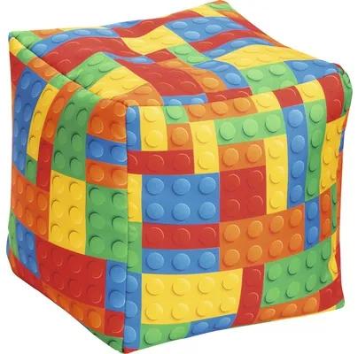Taburet puf Sitting Point formă cub Bricks imprimeu lego colorat 40x40x40 cm
