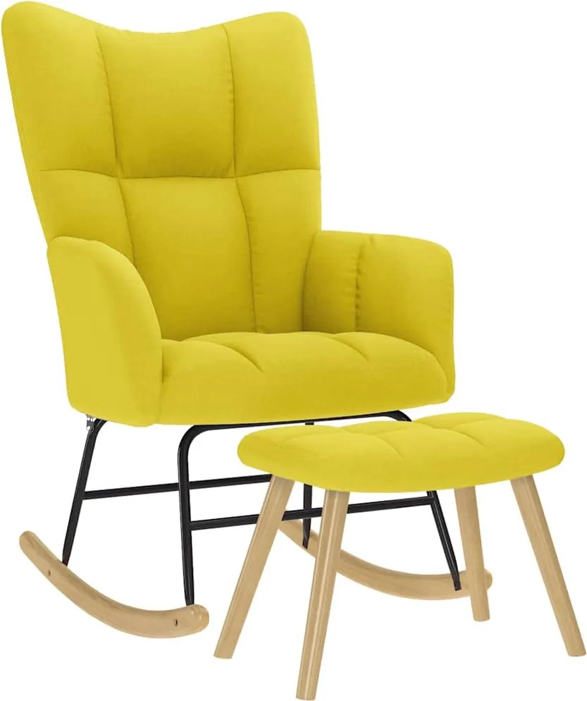 vidaXL Scaun balansoar cu taburet din material galben deschis