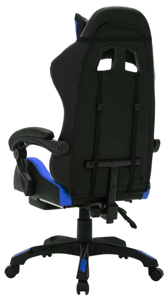 Scaun de jocuri cu LED RGB, albastru si negru, piele ecologica Albastru si negru, Cu suport de picioare, 1
