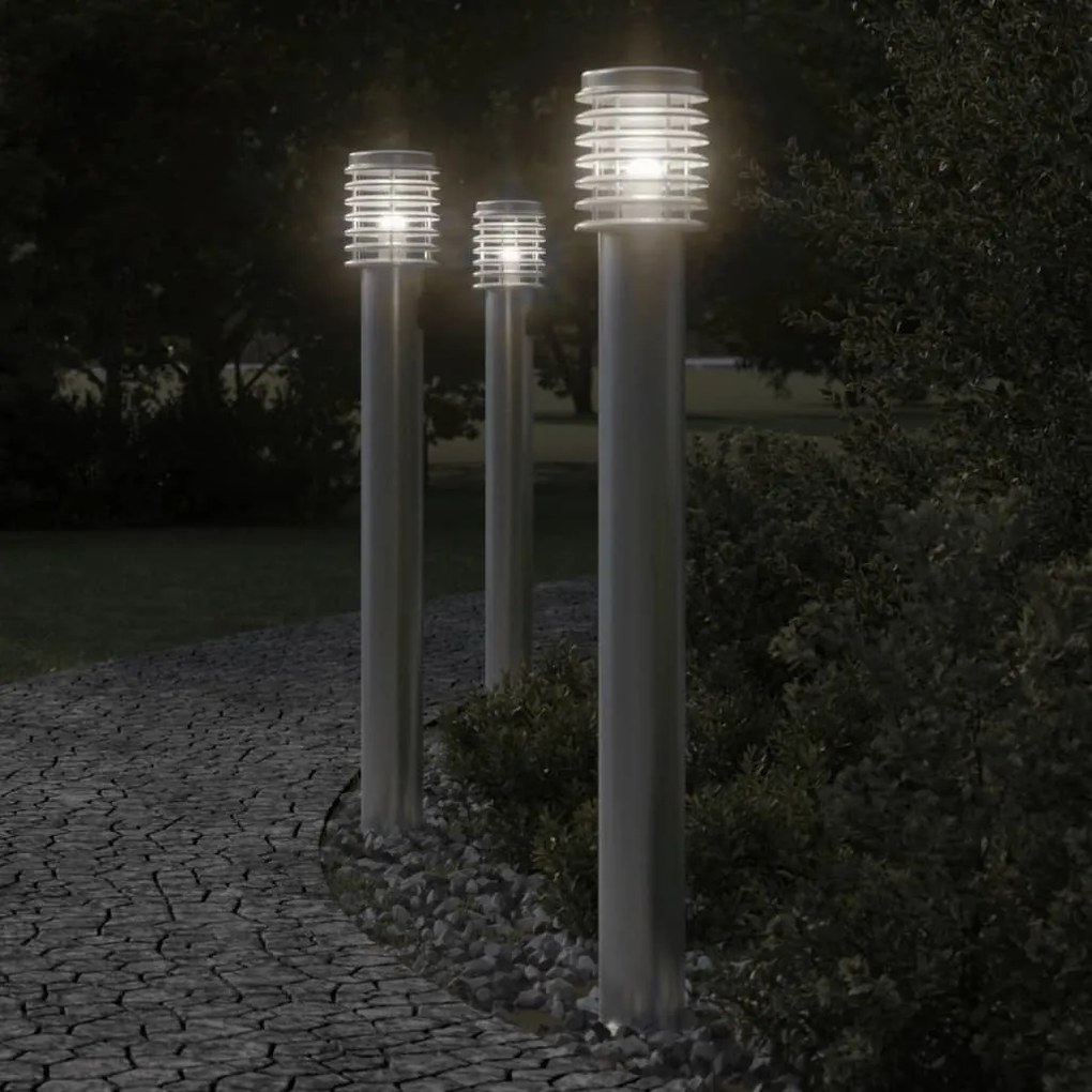 vidaXL Lampă de podea de exterior cu priză, argintiu, 110cm, oțel inox
