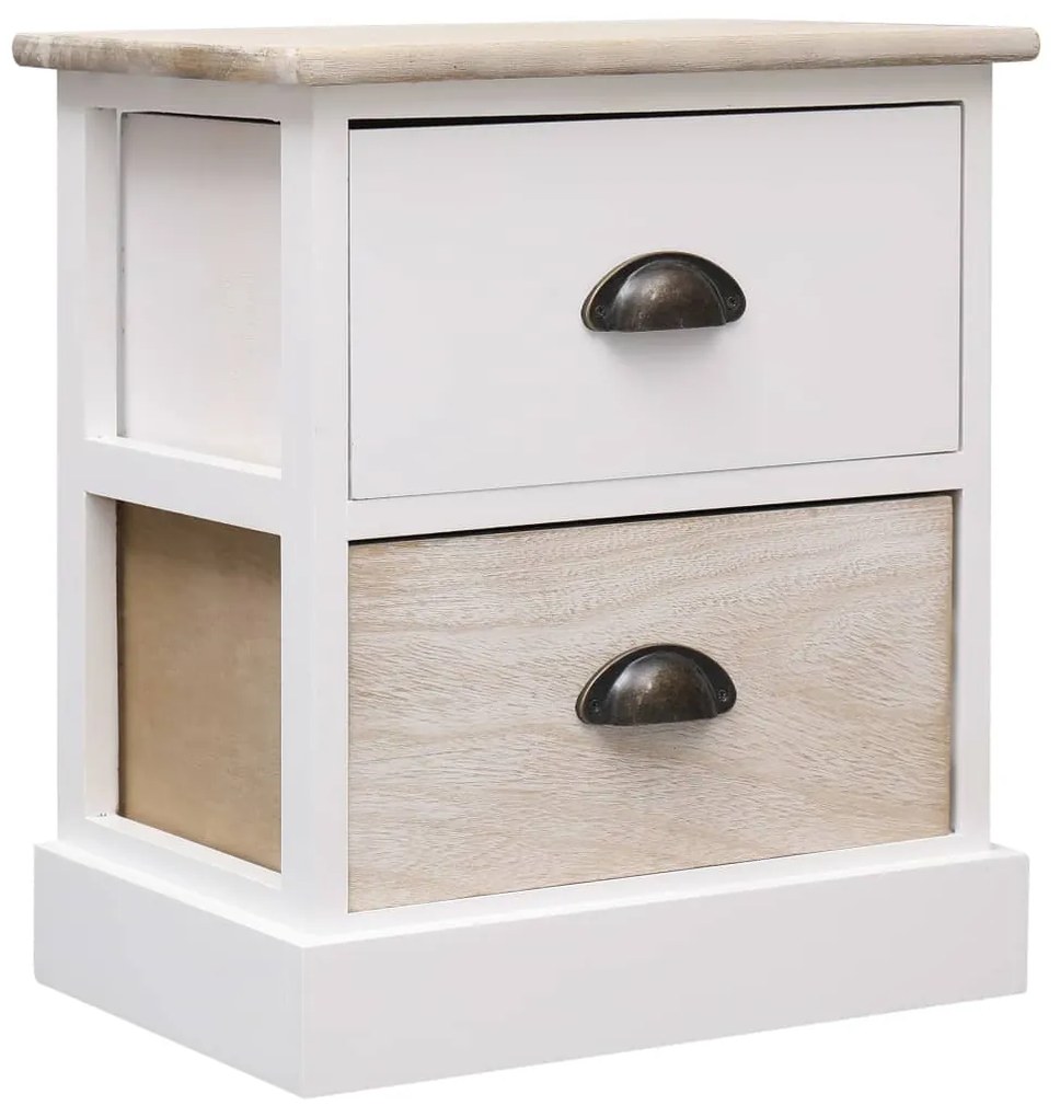 284057 vidaXL Noptiere, 2 buc., alb & natural, 38x28x45 cm, lemn paulownia