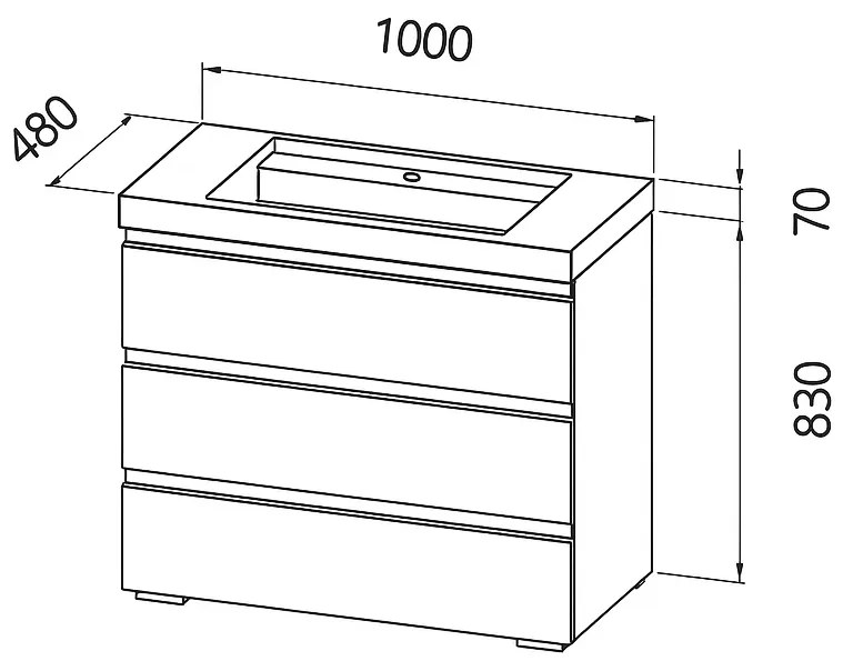 Set dulap de baie cu lavoar inclus 100 cm, 3 sertatre soft-close, steja inchis, Kolpasan, Harmony
