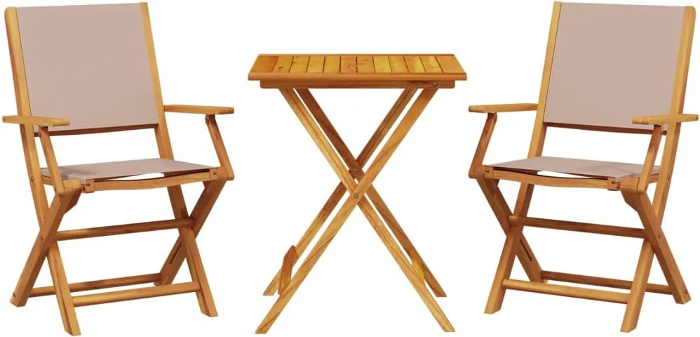 vidaXL Set mobilier bistro, 3 piese, textil taupe/lemn masiv